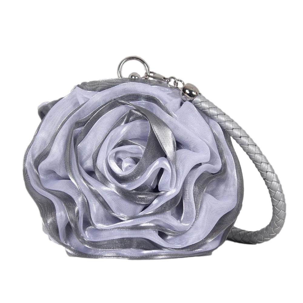 Bridal Rose Flower Evening Clutch Purse Women Bag Small Handbag Lady Silk Wedding Decorate Totes Party Bridesmaid Gift Purses