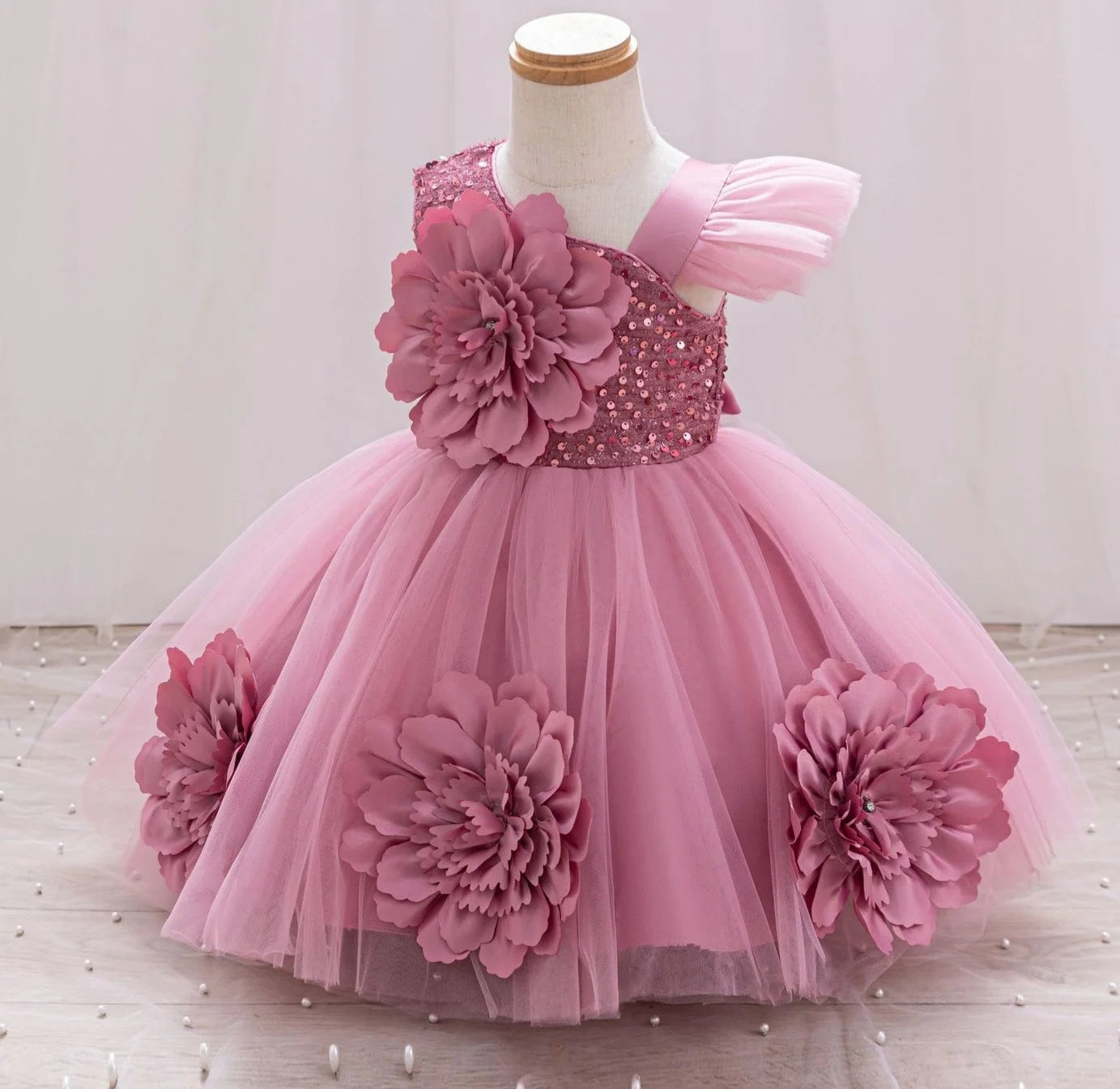 Sparkling One-Shoulder Toddler Party Dress