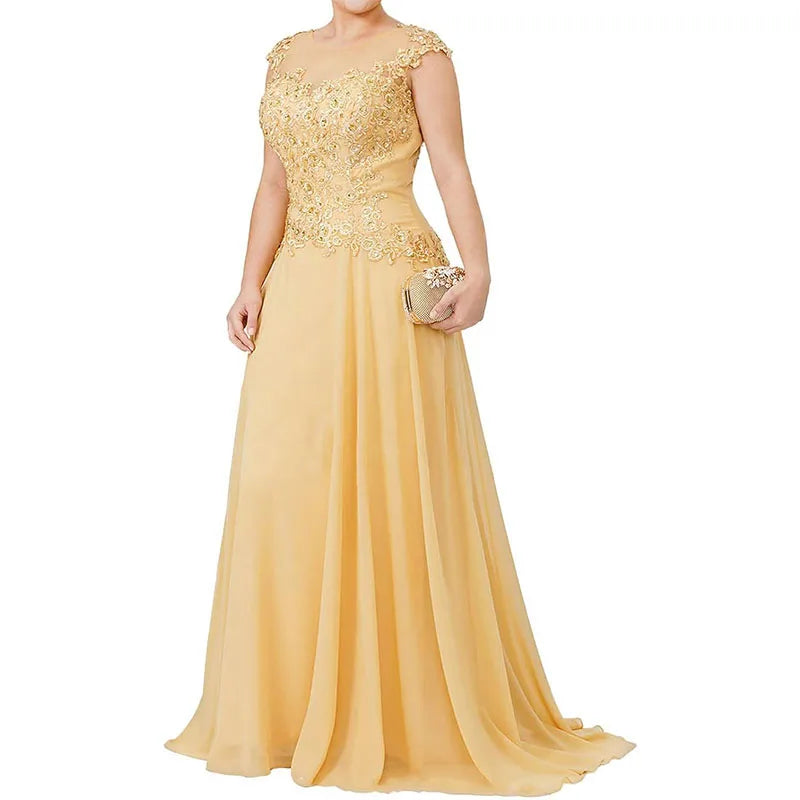 Mother of The Bride Dresses Plus Size - Appliqued Chiffon Formal Wedding Guest Dresses