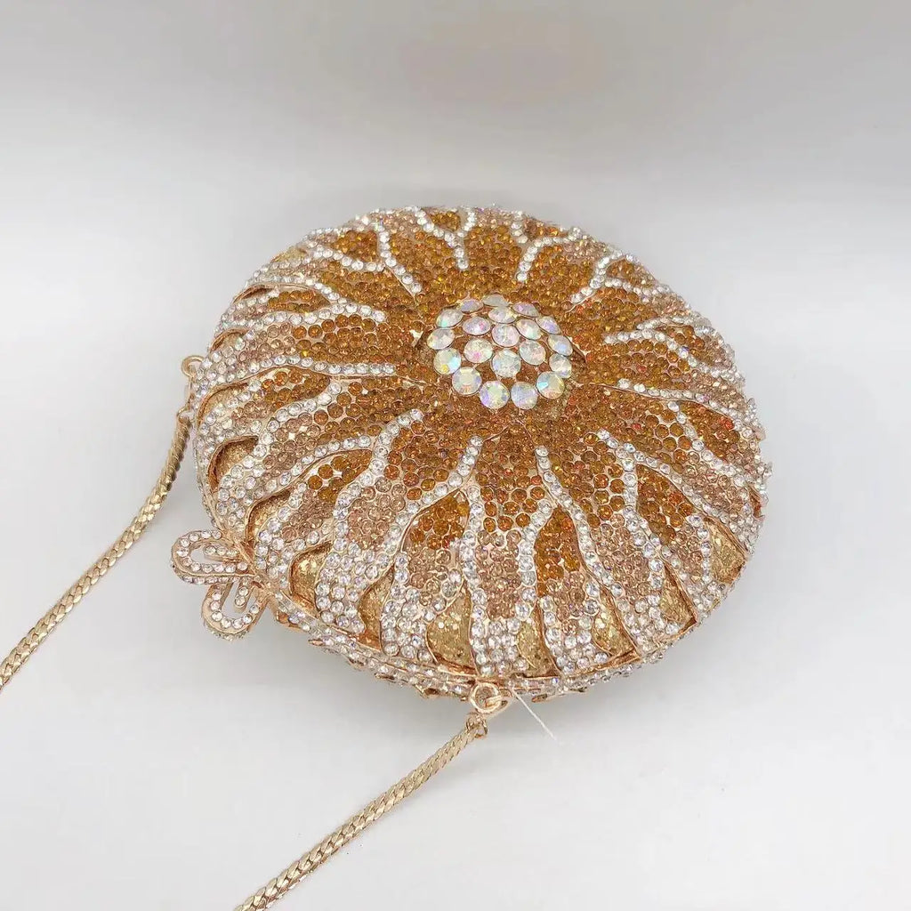 Wedding Bridal Party Purse White/Brown Diamond Minaudiere Luxury Rhinestone