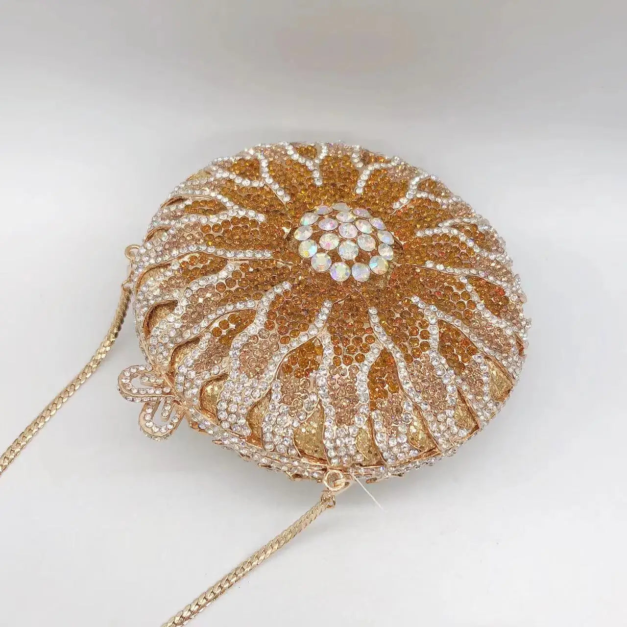 Wedding Bridal Party Purse White/Brown Diamond Minaudiere Luxury Rhinestone