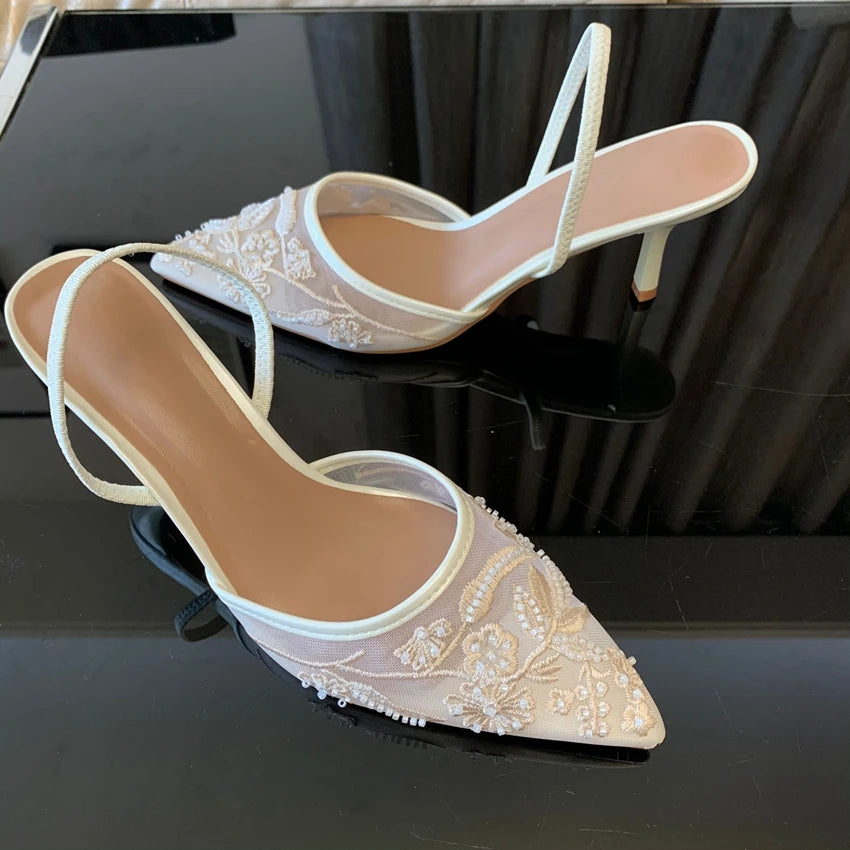 Embroidered Slingback Bridal Heels