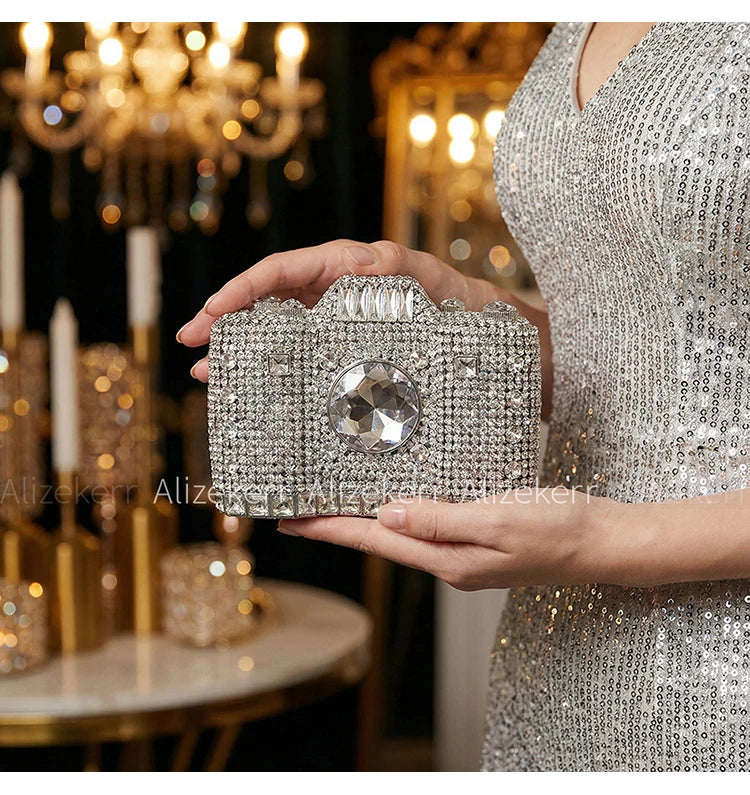 Camera-Shaped Diamond Evening Clutch