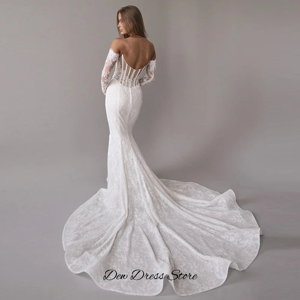 Temperament Mermaid Sleeveless Wedding Dress Elegant Organza Customized Robe de mariée Dreamy Lace Appliques Vestido De Novia