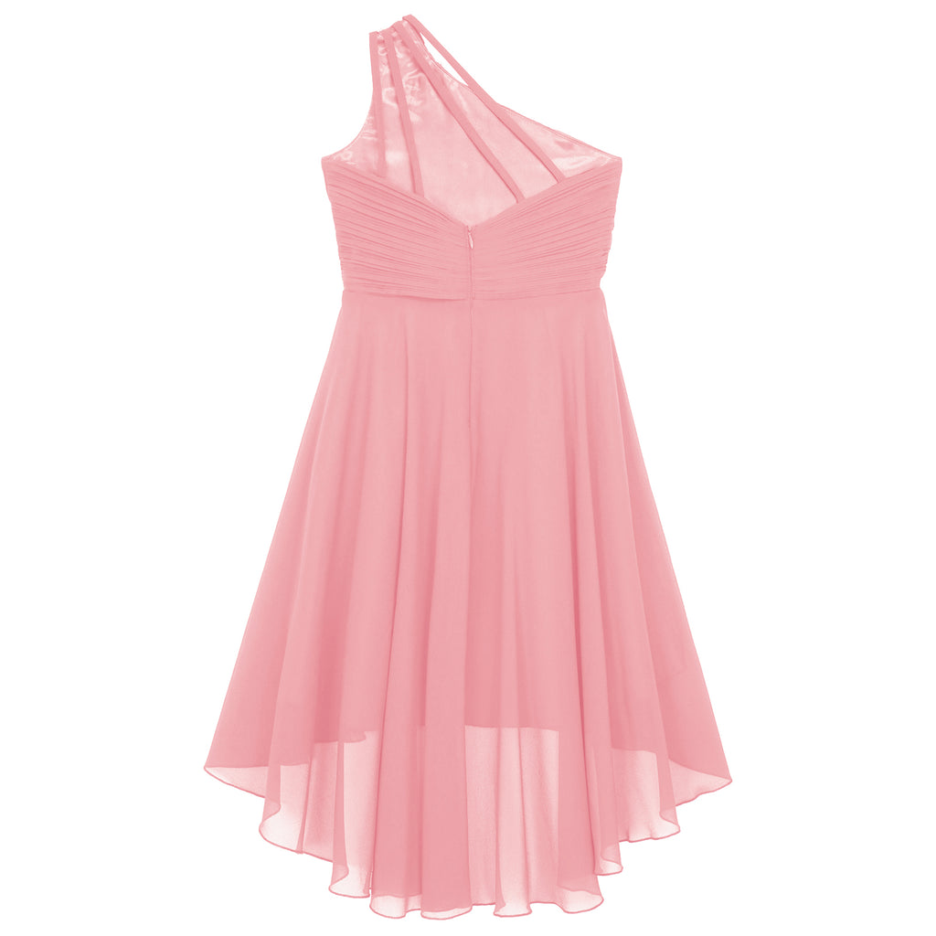 Kids Wedding Flower Girls Dress Shiny Beaded One Shoulder Chiffon Princess Dress Elegant Evening Pageant Birthday Party Gown
