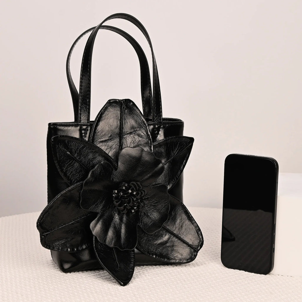 3D Floral Soft PU Leather Women Bucket Handbag Wedding Purse Dress Party Evening Bridal Clutch Bag