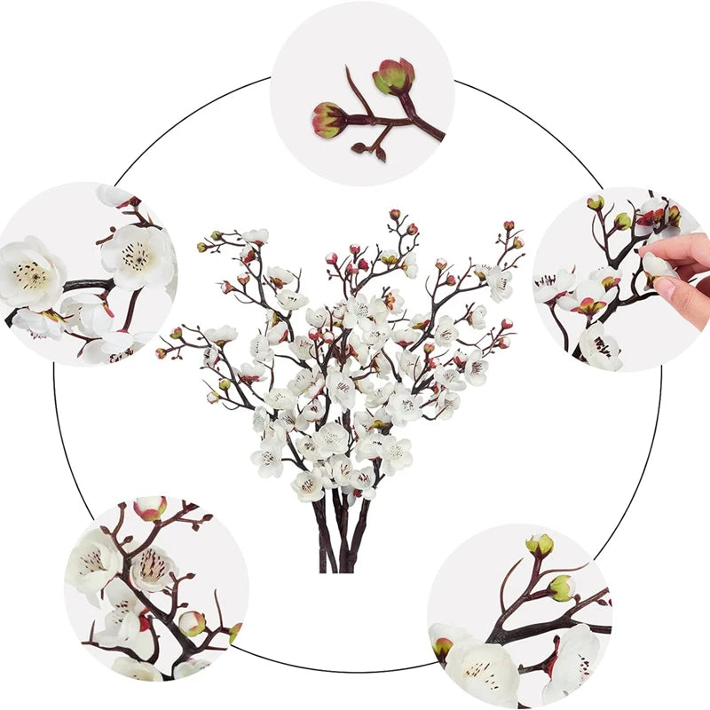 1pc Artificial Flowers Spring Plum Blossom Peach Branch Silk Flowers Home Wedding Party Decoration Christmas Wreaths Accessories
