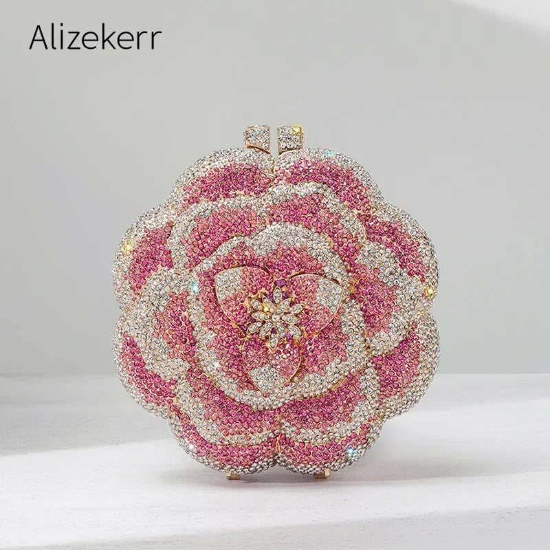 Rose-Shaped Crystal Bridal Clutch