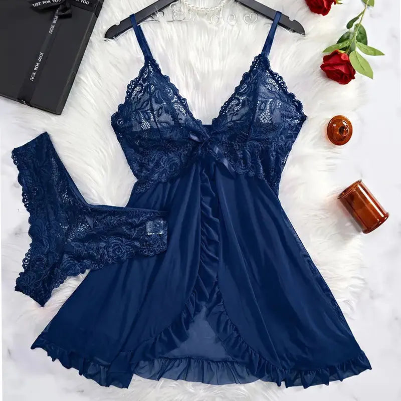 Plus Size Lace Nightgown & Thong Set