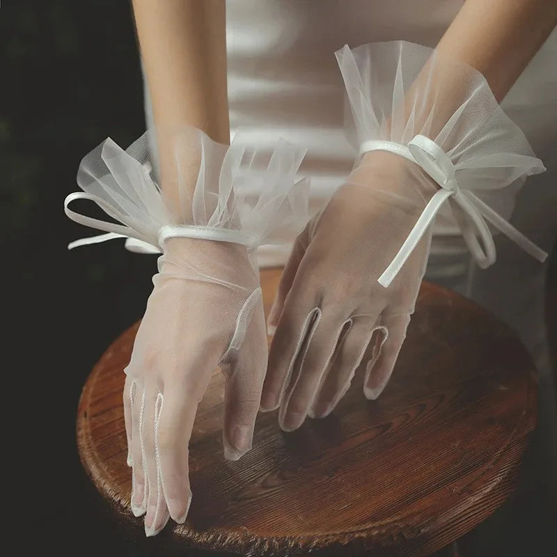 Vintage Mesh and Lace Bridal Gloves with Pearls
