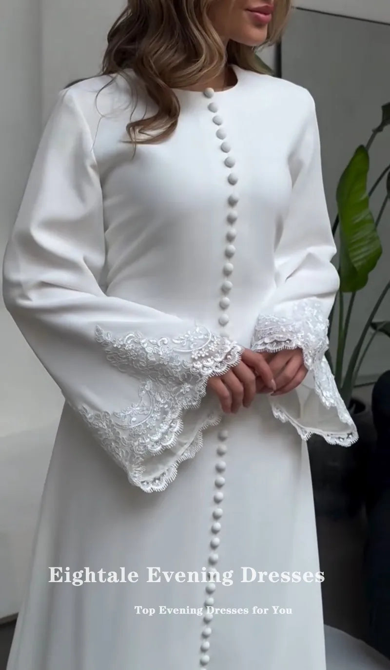 Eightale Arabic Wedding Dresses O-Neck Lace Mermaid Muslim Buttons White Ivory Customized Modest Bridal Gowns Vestidos De Novia