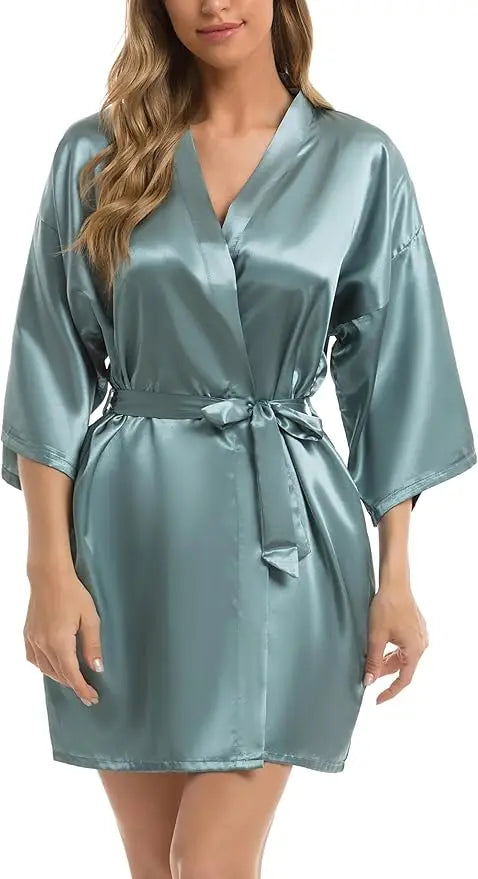 Short Satin Kimono Bridal Robe