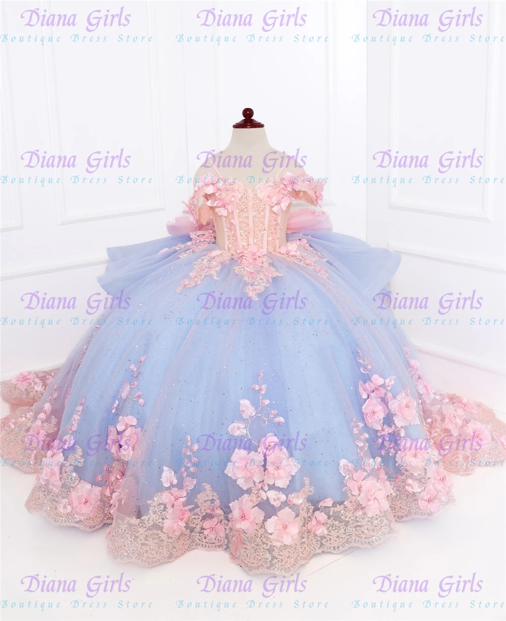Fluffy Tulle Appliqué Flower Girl Dress