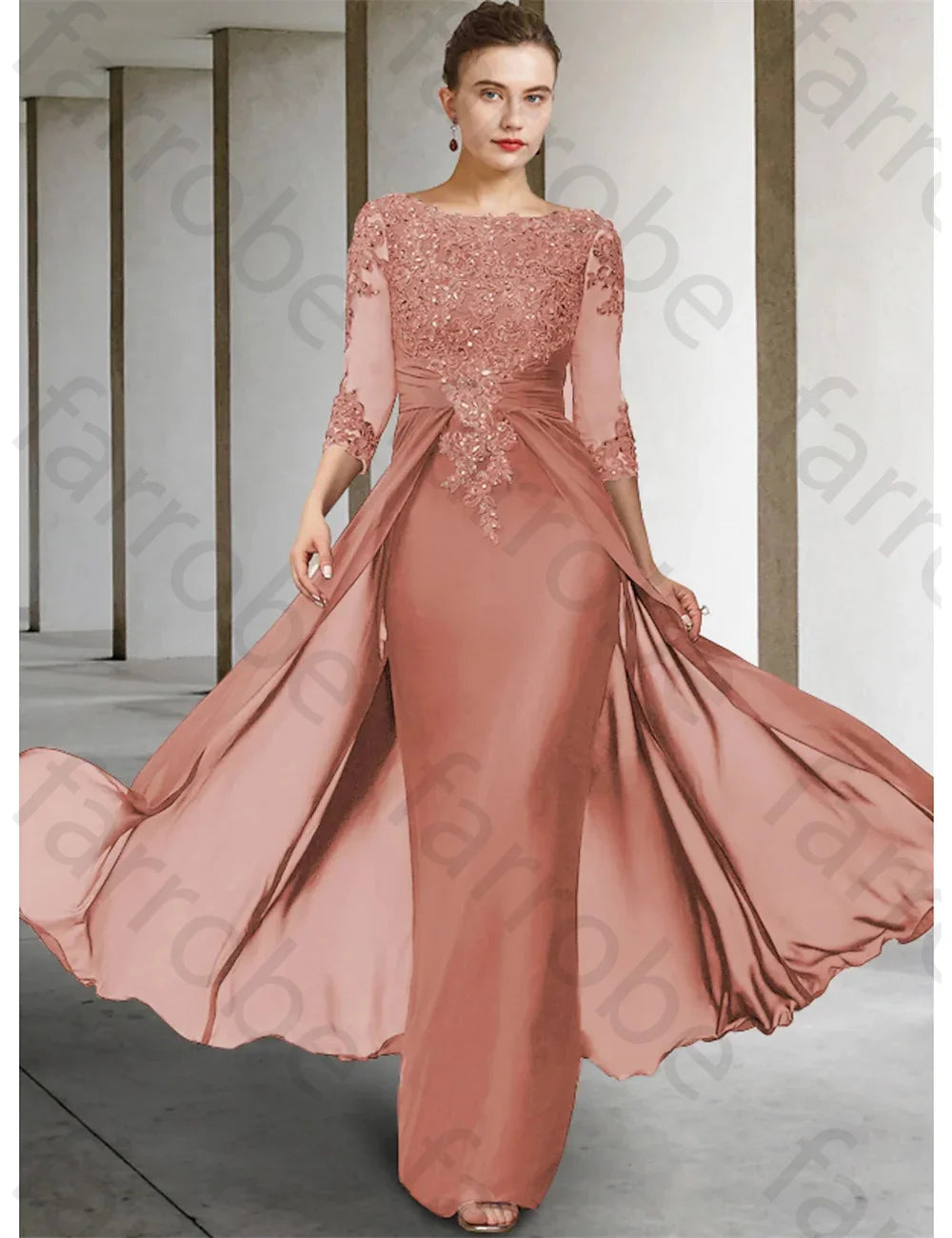 Customized Mother of The Bride Dresses Classic Wedding Party Dress Lace Appliques 3/4 Length Sleeve Floor Length for women Gown