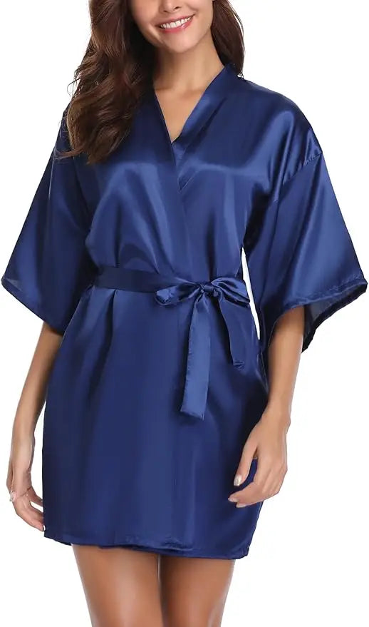Short Satin Kimono Bridal Robe