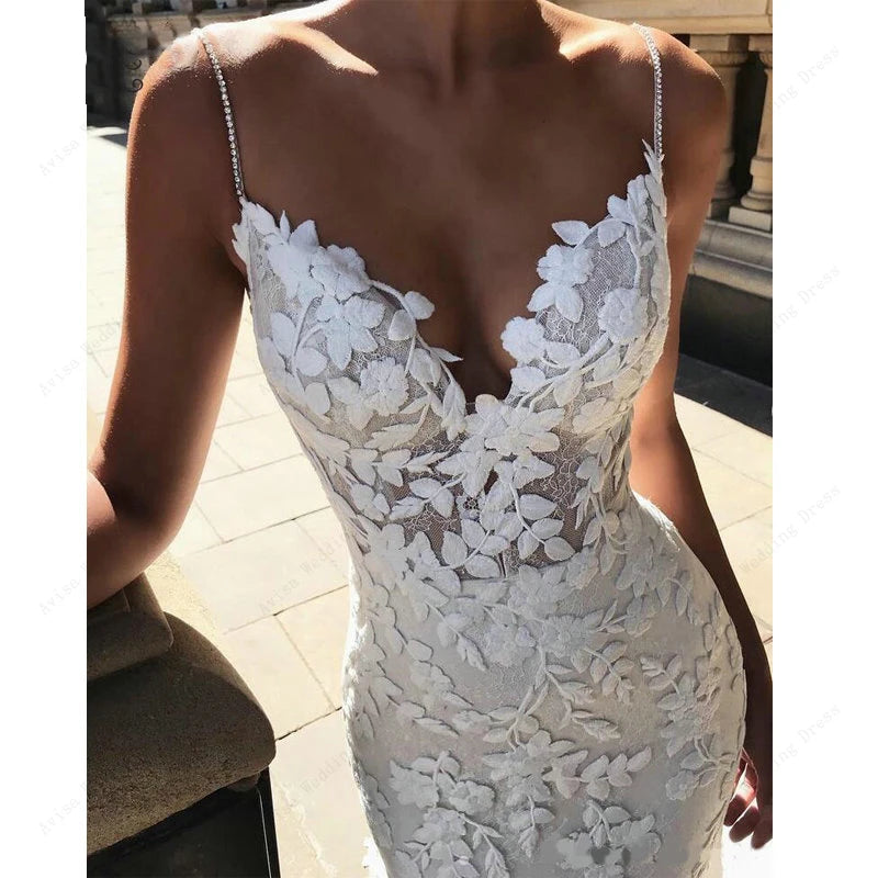 Boho Lace Backless Mermaid Wedding Dress