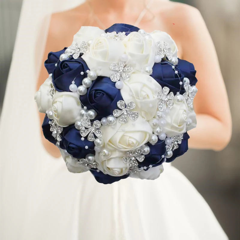 Navy Champagne Wedding Bouquet Flowers