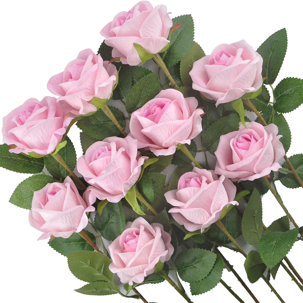 10pcs Artificial Flowers Silk Roses Long Branch Valentine's Day Bridal Bouquets Wedding Home Vase Table Decorations DIY Gift Box