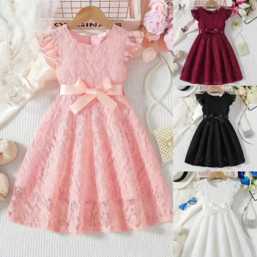 Lace Belted Girls' Formal Dress