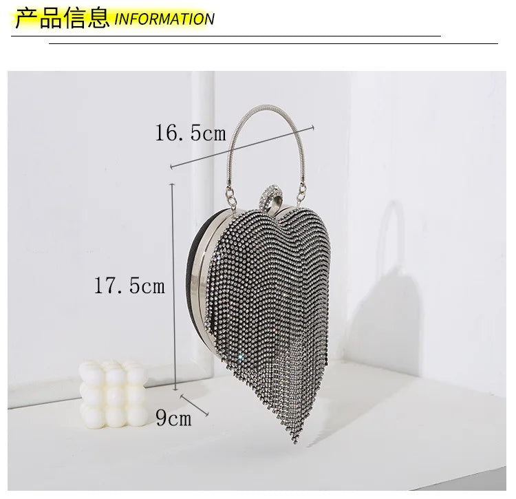 Heart Pattern Diamond Tassel Clutch