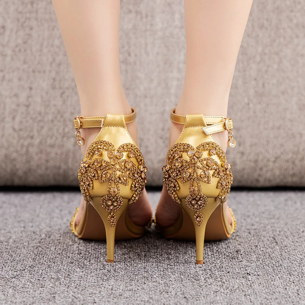 New Wedding Shoe Buckle with Pearl Sandals for Women's Sexy Open toed Party Nachtclub Stripping Shoes Steel Pipe Dance Shoes