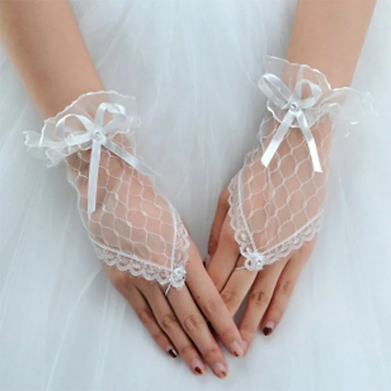 Fingerless Wedding Evening Party  Lace Short Bridal Gloves
