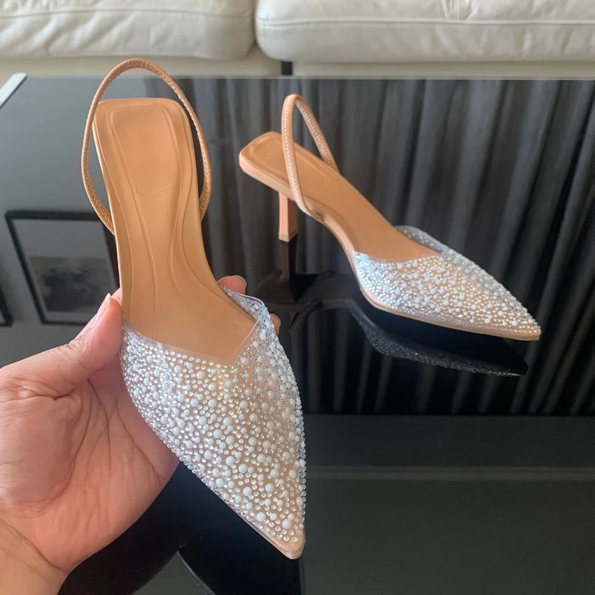 Pearl Slingback Pointed-Toe Heels