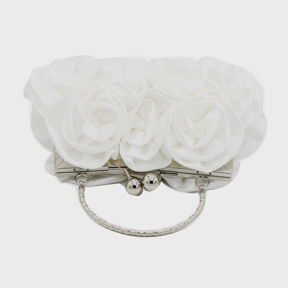 Women Clutches Rose Flower Solid Color Handbag Casual Party Wedding Evening Bag Luxury Bridal Purse Silver Minaudiere Bag