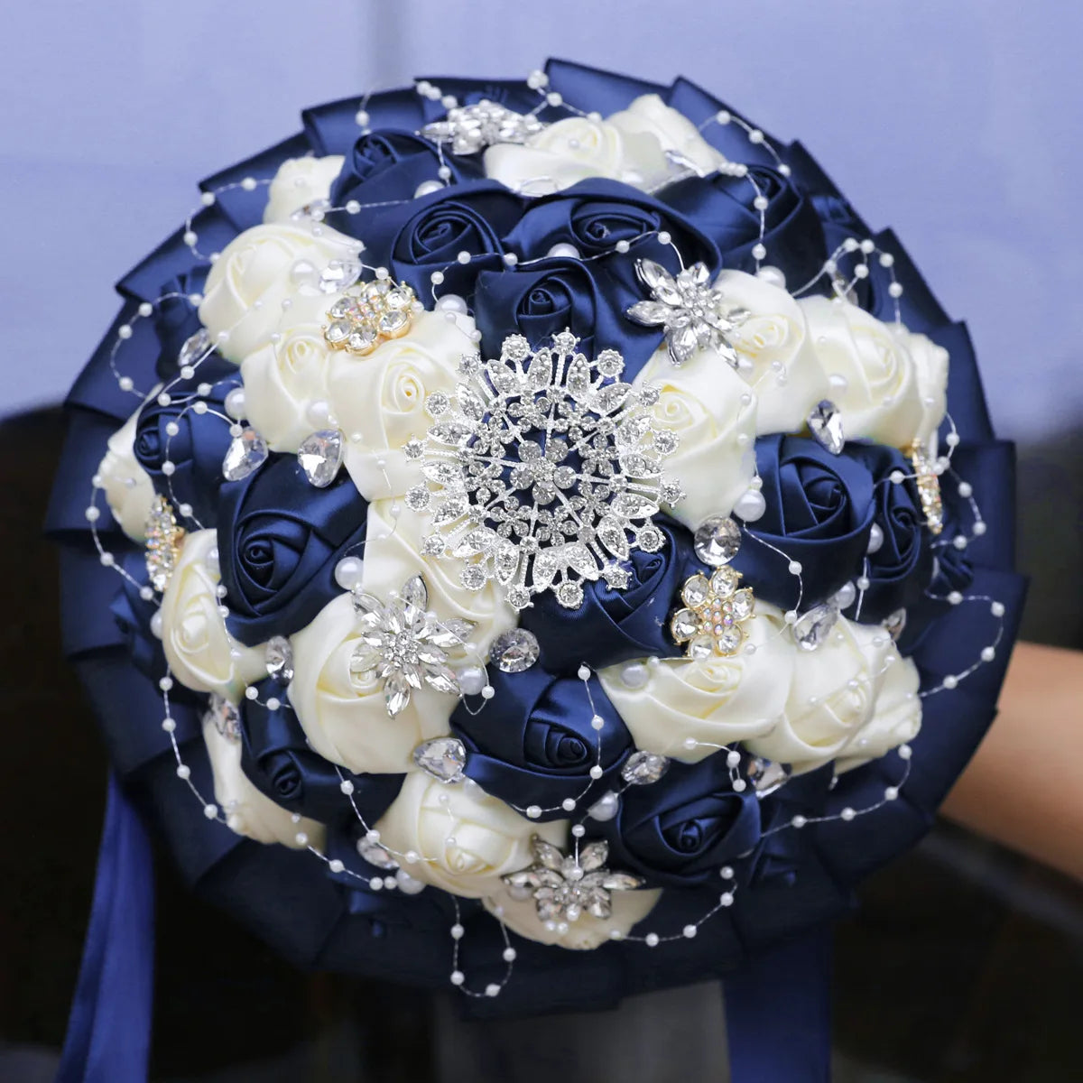 Navy Champagne Wedding Bouquet Flowers