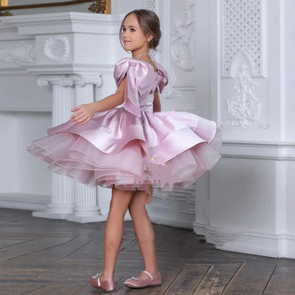Puffy Satin Glitter Flower Girl Dress