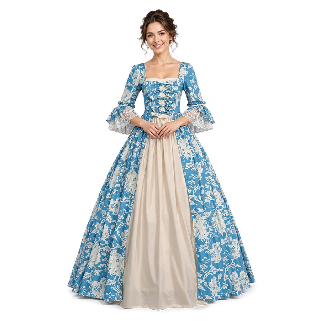 18th Century Rococo Floral Dress Victorian Royal Princess Wedding Ball Gown Marie Antoinette Baroque Gothic Lolita Walking Costu