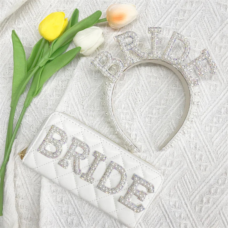 Luxury Bride Clutch Purse Boho Women Wallet  PU Wallet White Coin Purse Letter Wallet Creative Bridesmaid Storage Bag Gift