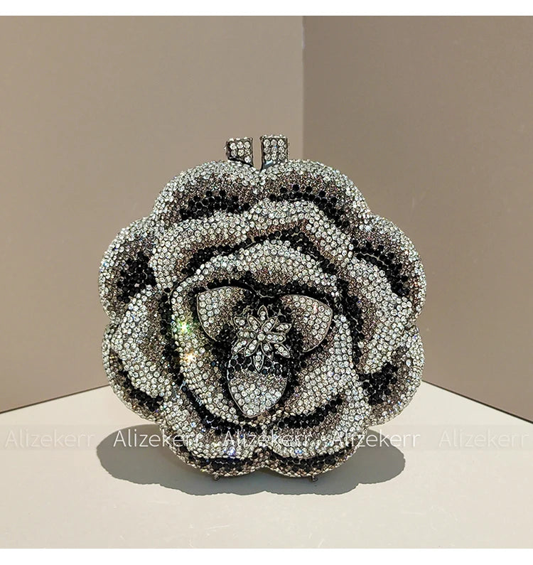 Rose-Shaped Crystal Bridal Clutch