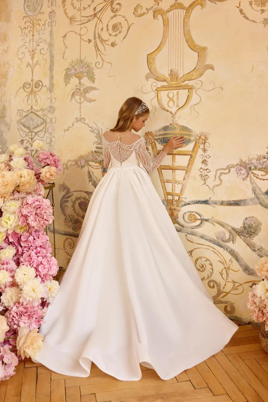 Pearl Beaded Ball Gown Flower Girl Dress