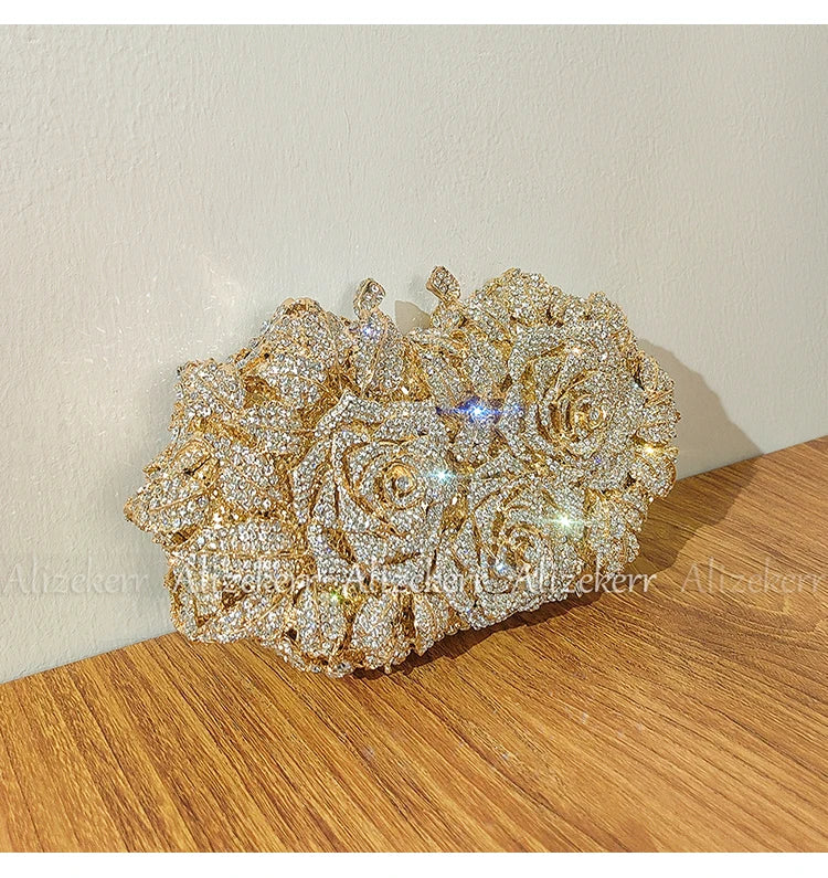 Rose Crystal Flower Evening Clutch