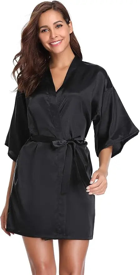 Short Satin Kimono Bridal Robe