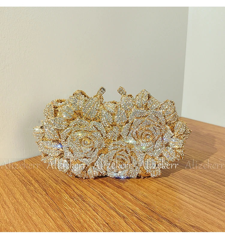 Rose Crystal Flower Evening Clutch