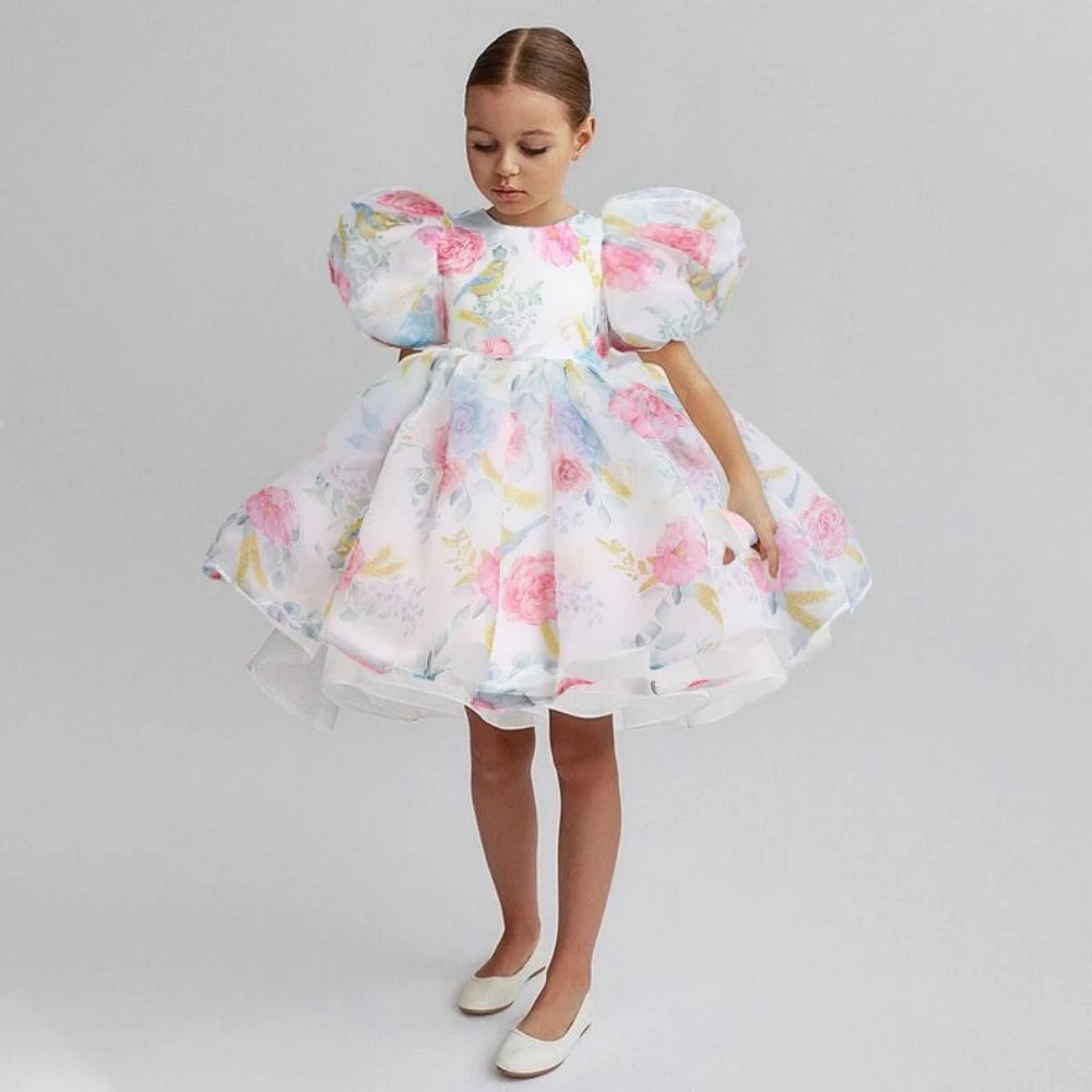 Floral Print Girls' Party Dress