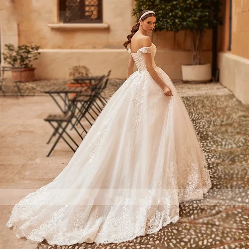 HERBURNL Princess Customized Gorgeous Wedding Dresses New Sexy Off The Shoulder Lace Appliques Elegant Bridal Robe De Mariée
