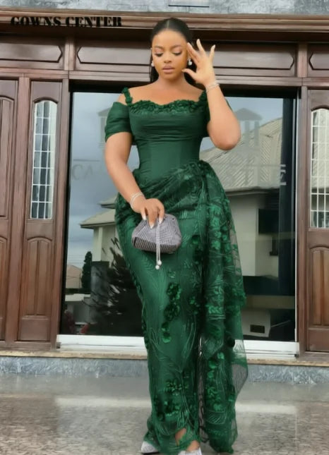 Fabulous Brown Lace Evening Dresses African Traditional Wedding Bride Dress Luxury Beads Lace Birthday Dress Asoebi Costomized