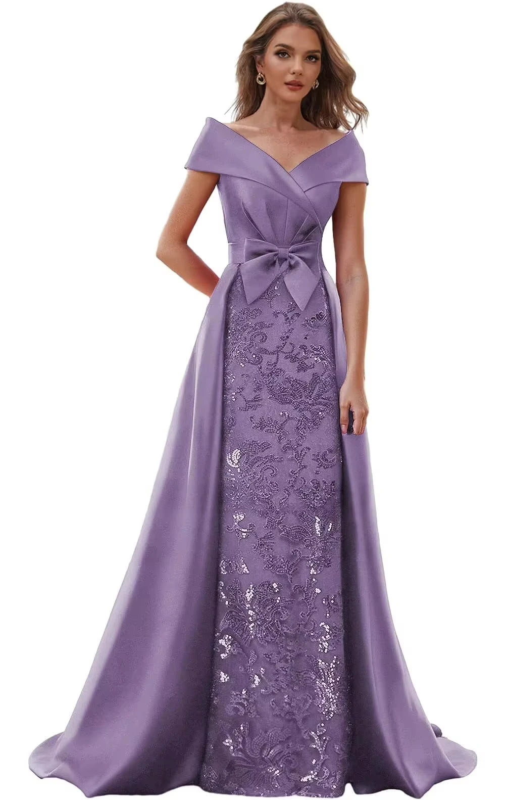 Customized Off The Shoulder Mother of The Bride Dresses for Women Wedding Guest Long Formal Dress with Bow Train 2025