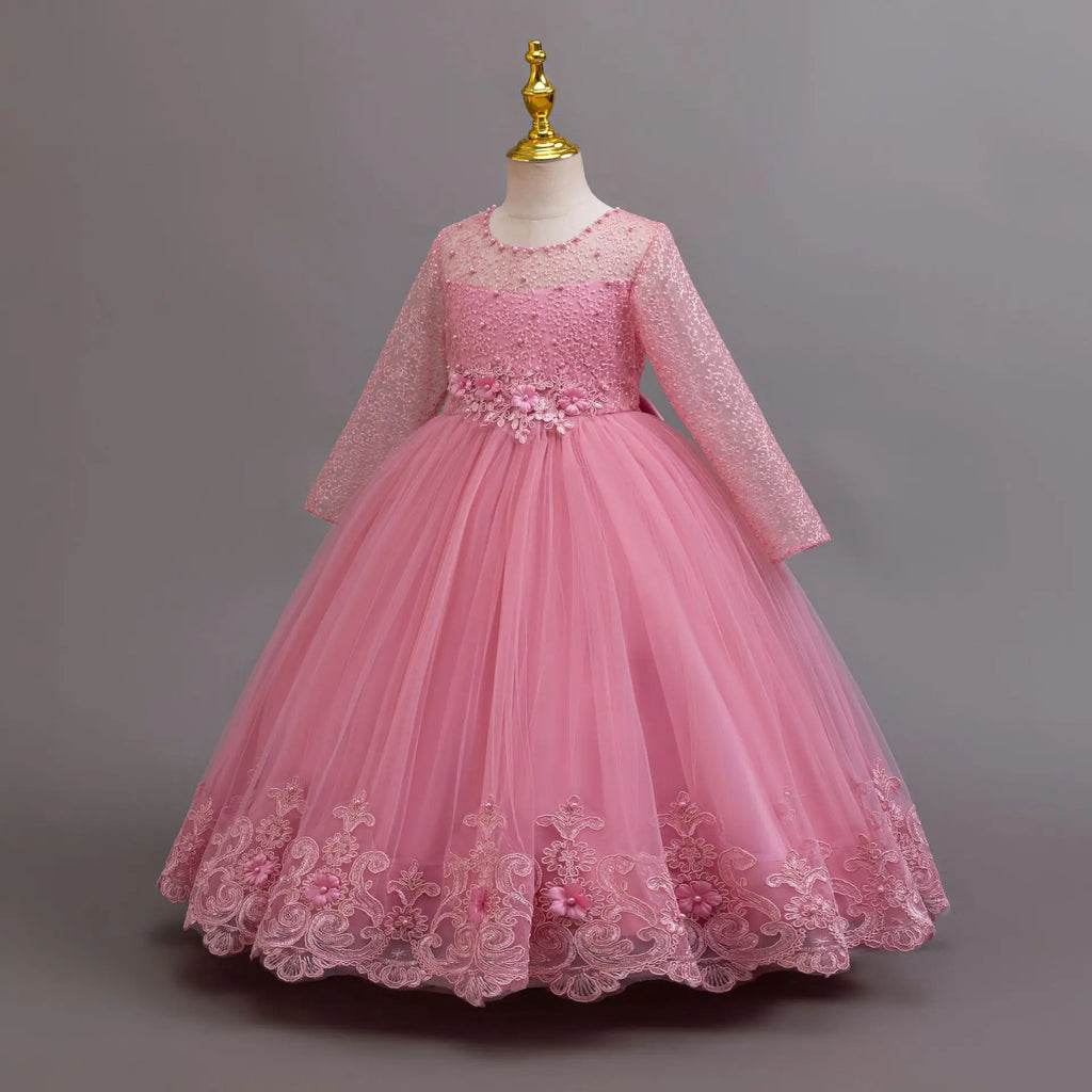 Long-Sleeve Lace Flower Girl Dress