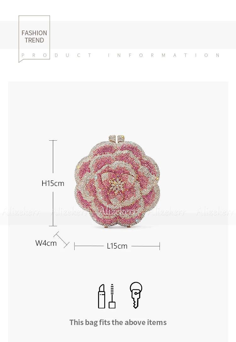 Rose-Shaped Crystal Bridal Clutch
