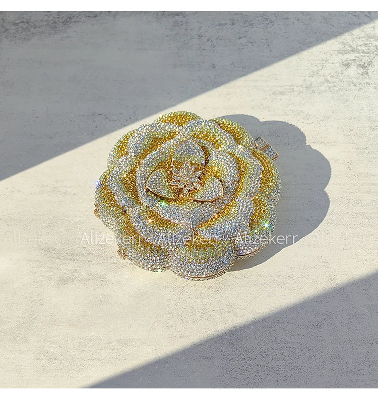 Rose-Shaped Crystal Bridal Clutch