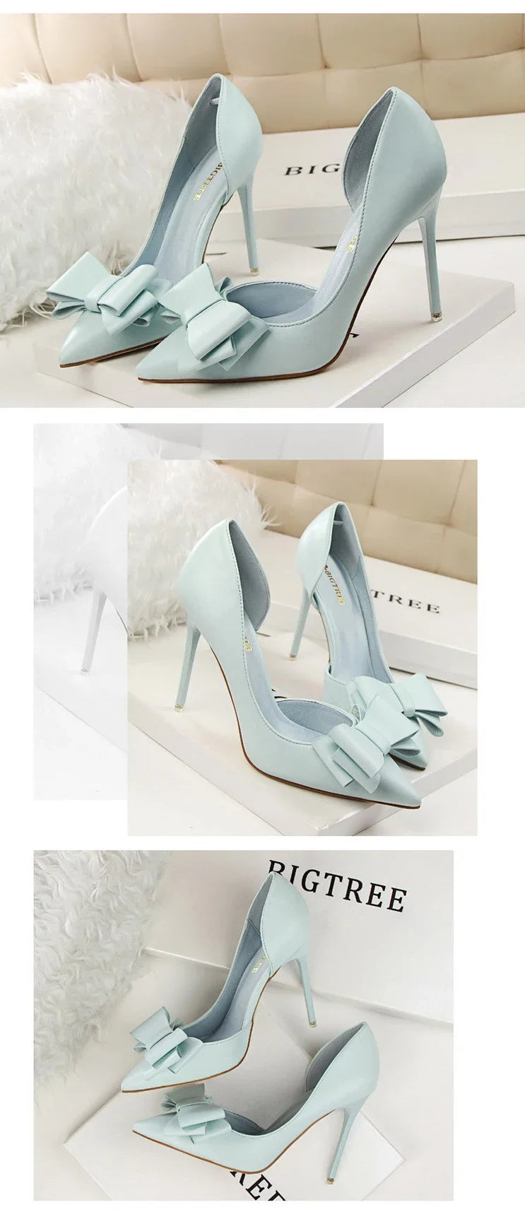 Spring Party Elegant Pink Butterfly-Knot High Heels Women Fashion Wedding Dress Pumps Side Hollowed Stiletto Shoes