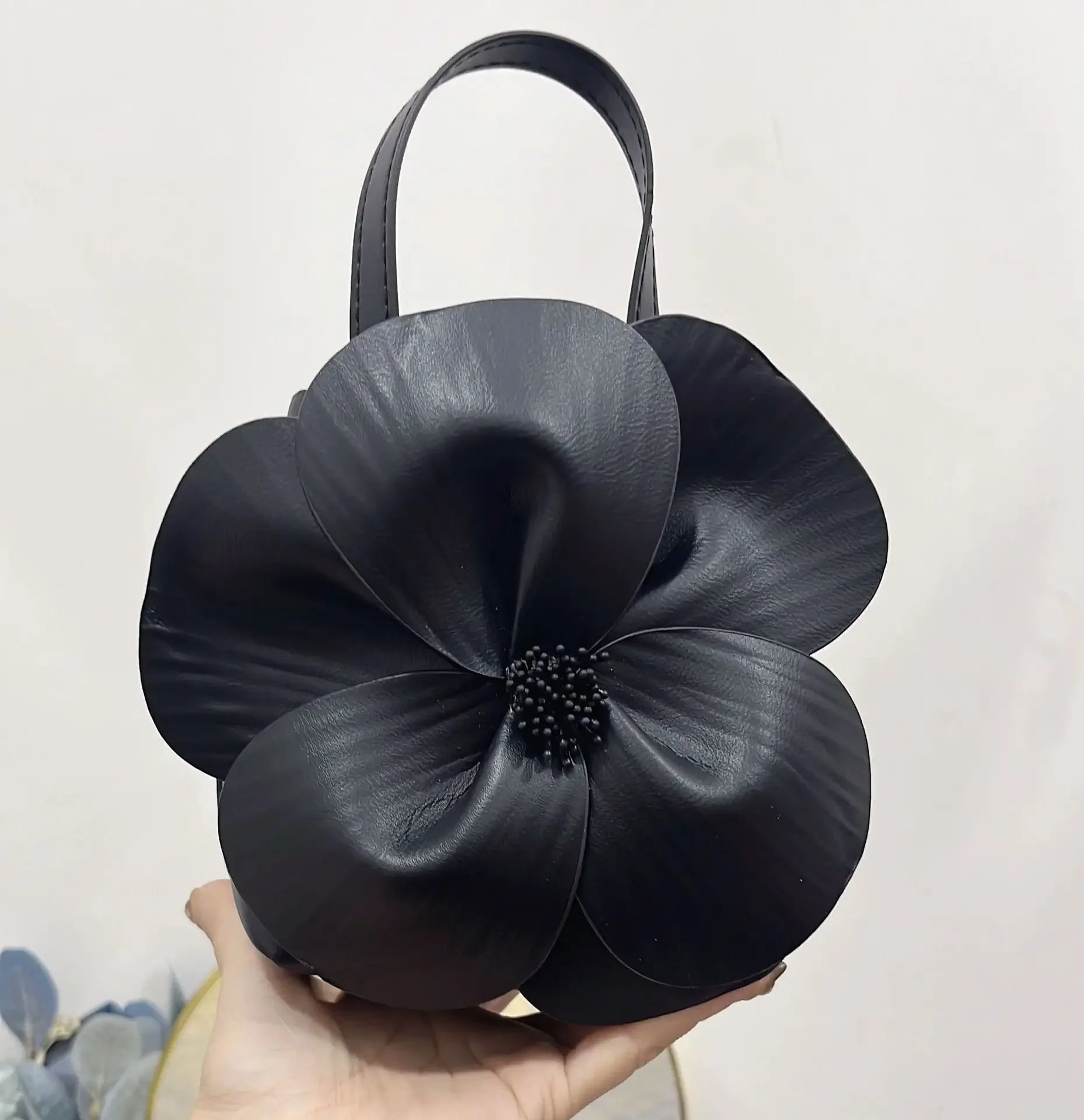 3D Floral Soft PU Leather Women Small Bucket Handbag Wedding Purse Dress Party Evening Bridal Clutch Bag