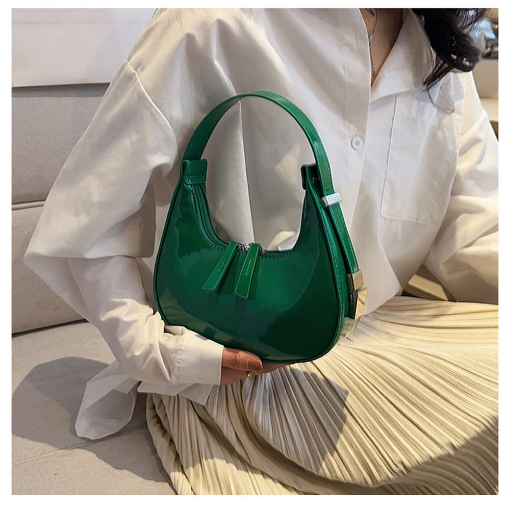 Fashion Half Moon Patent Leather Underarm Bag Summer Women'S Emperament Party Handbags All-Match Wedding Bridal Bags