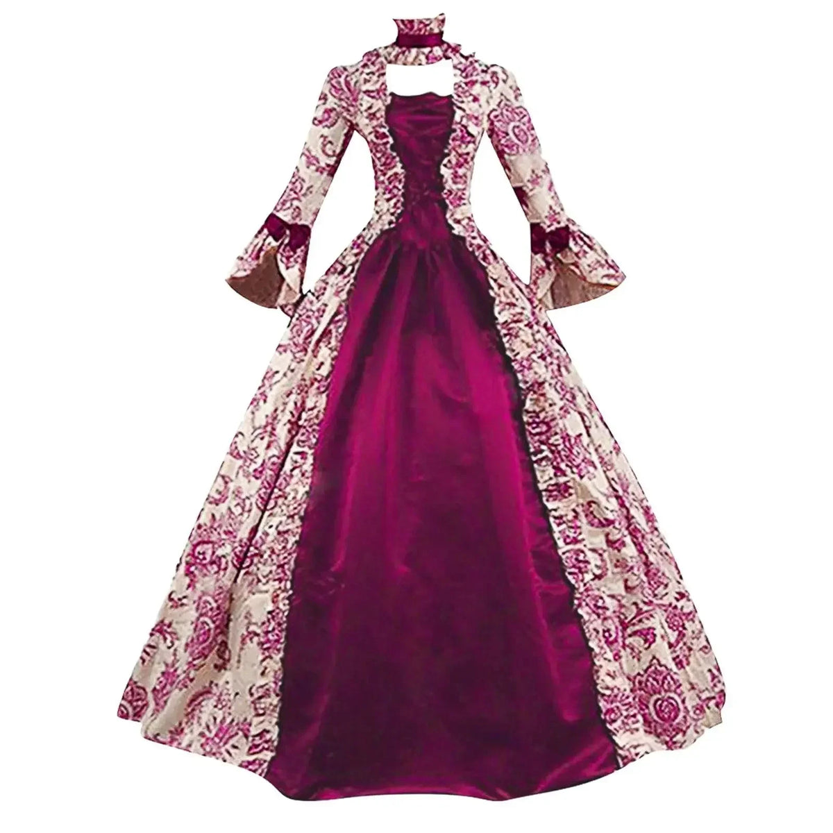 Marie Antoinette DressVintage Long Women Lace-Up Medieval Ruffles Bow Vintage Victorian Carnival Maxi Dress Patchwork Floral Fem