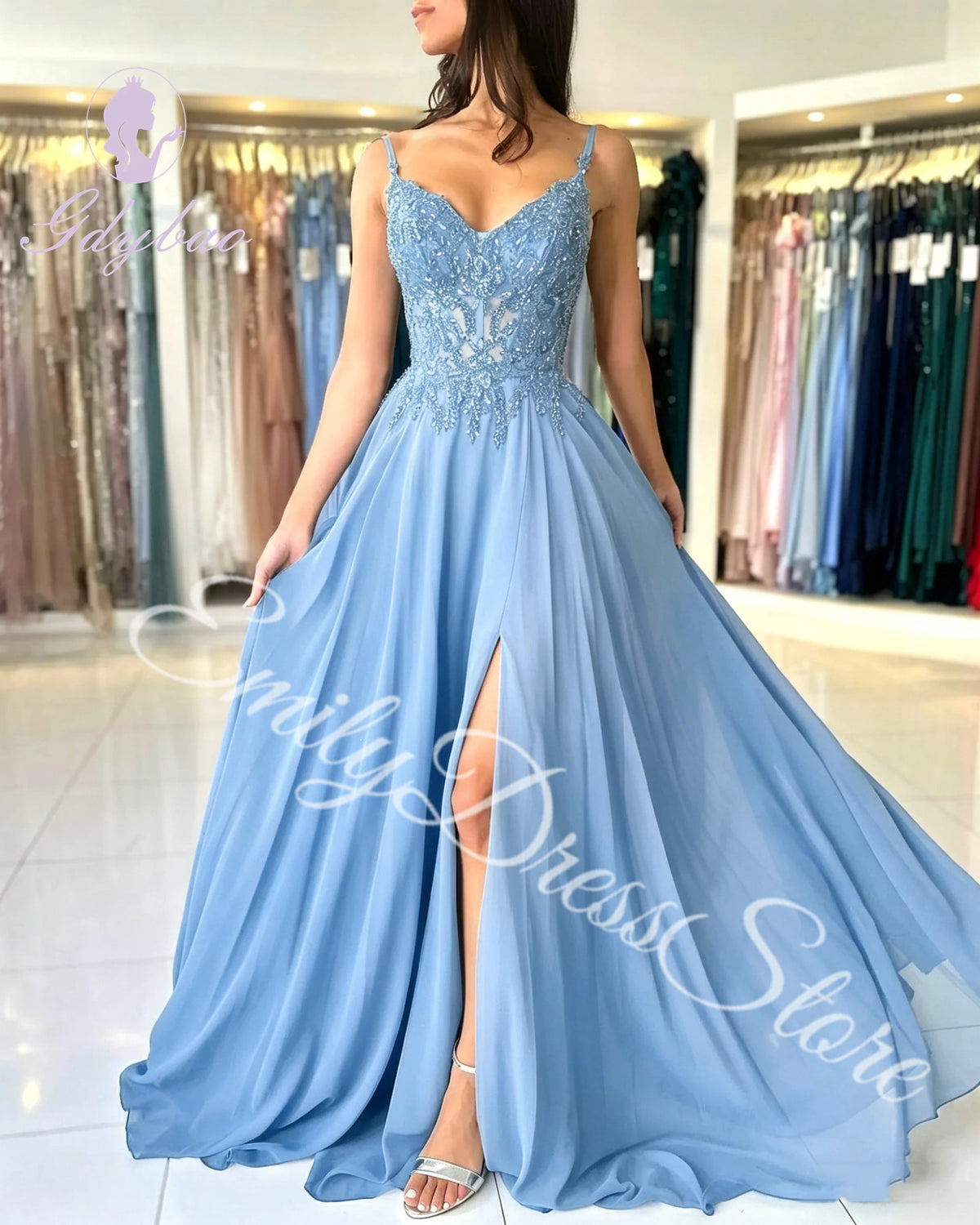 Green Chiffon Evening Dress Women Elegant Applique Suspenders Deep V-neck Backless Bridal Formal Long Ball Gowns Pageant Dress