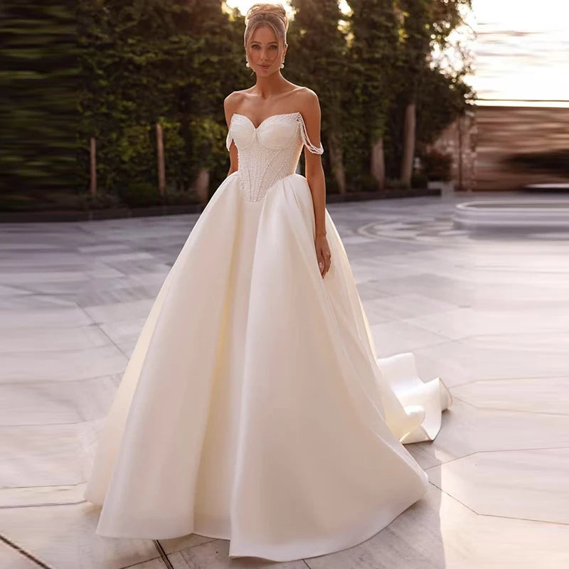 Beaded Satin Ball Gown Wedding Dress